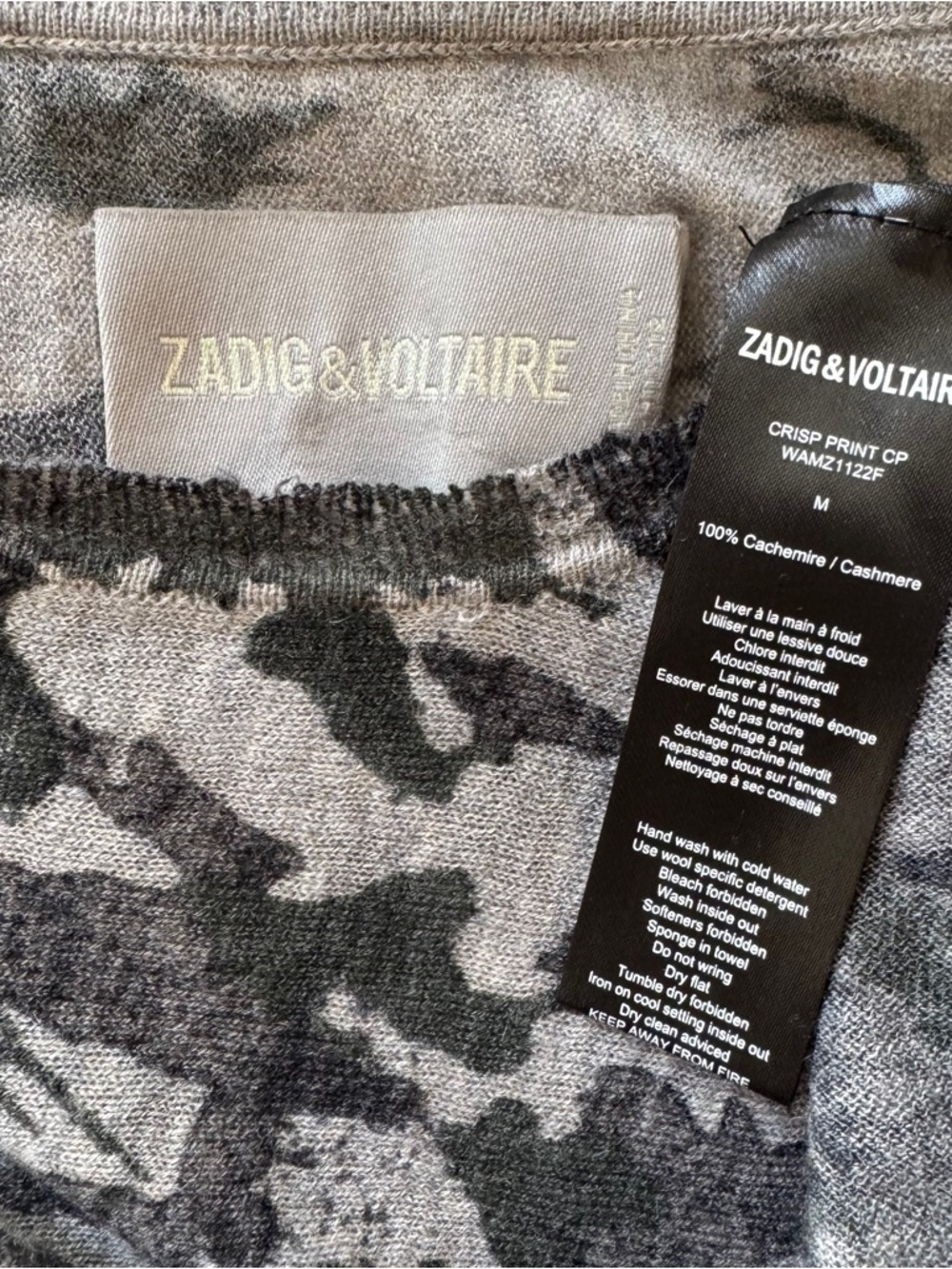 Zadig & Voltaire Gray Camo and Skulls Print Cashmere Sweater size M - Picture 8 of 14